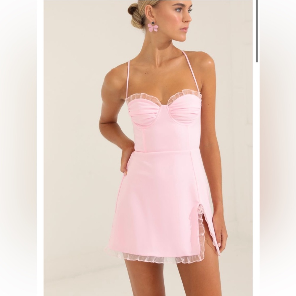 Lucy In The Sky Vanka Corset Ruffle Dress in Pink